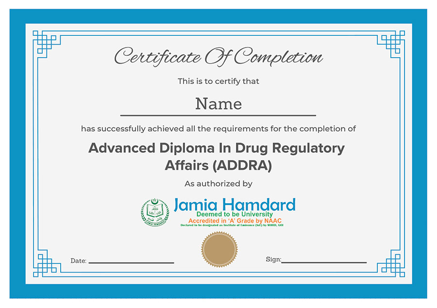 PG Diploma in Drug Regulatory Affairs Course Jamia Hamdard University