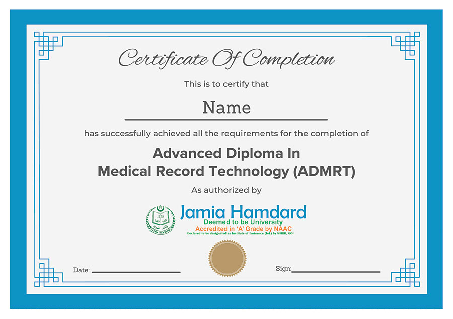 Advanced Diploma in Medical Record Technology course from Jamia Hamdard University