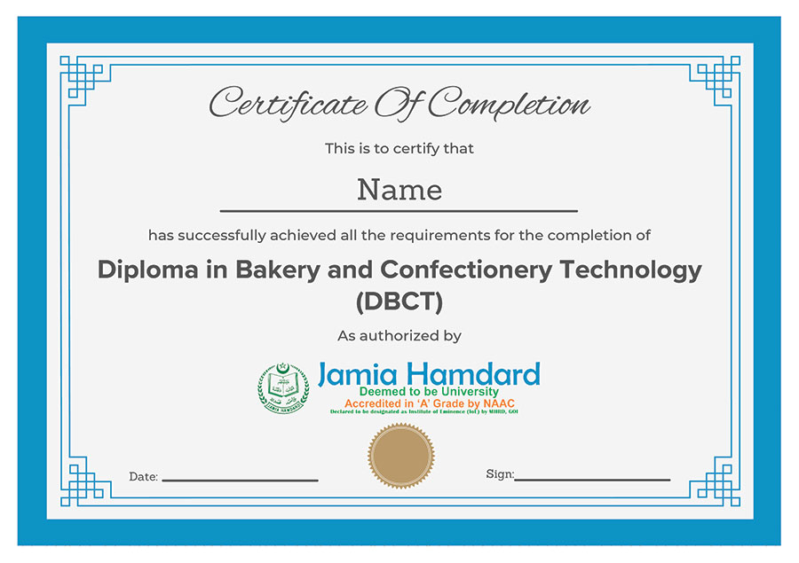 Diploma in Bakery and Confectionery Technology course from Jamia Hamdard University: